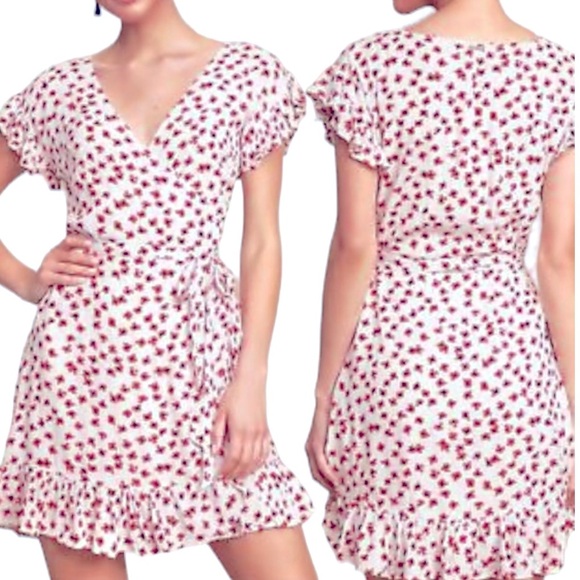 Billabong Like New Wrap and Roll White and Red Floral Mini Dress Size Small - Picture 4 of 10